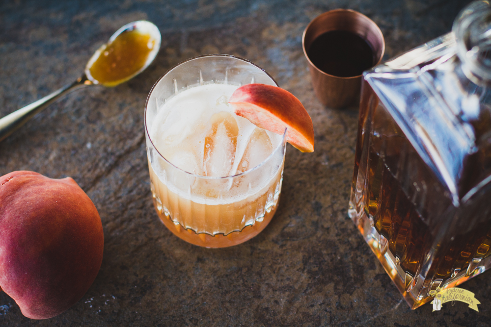 Honey Peach Whiskey Sour featuring Sweet Cheeks Honey