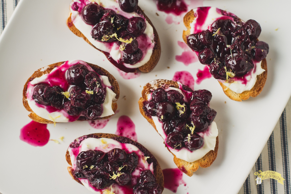 Honey Goat Cheese Crostini with Pickled Blueberries featuring Stephanie Rovey