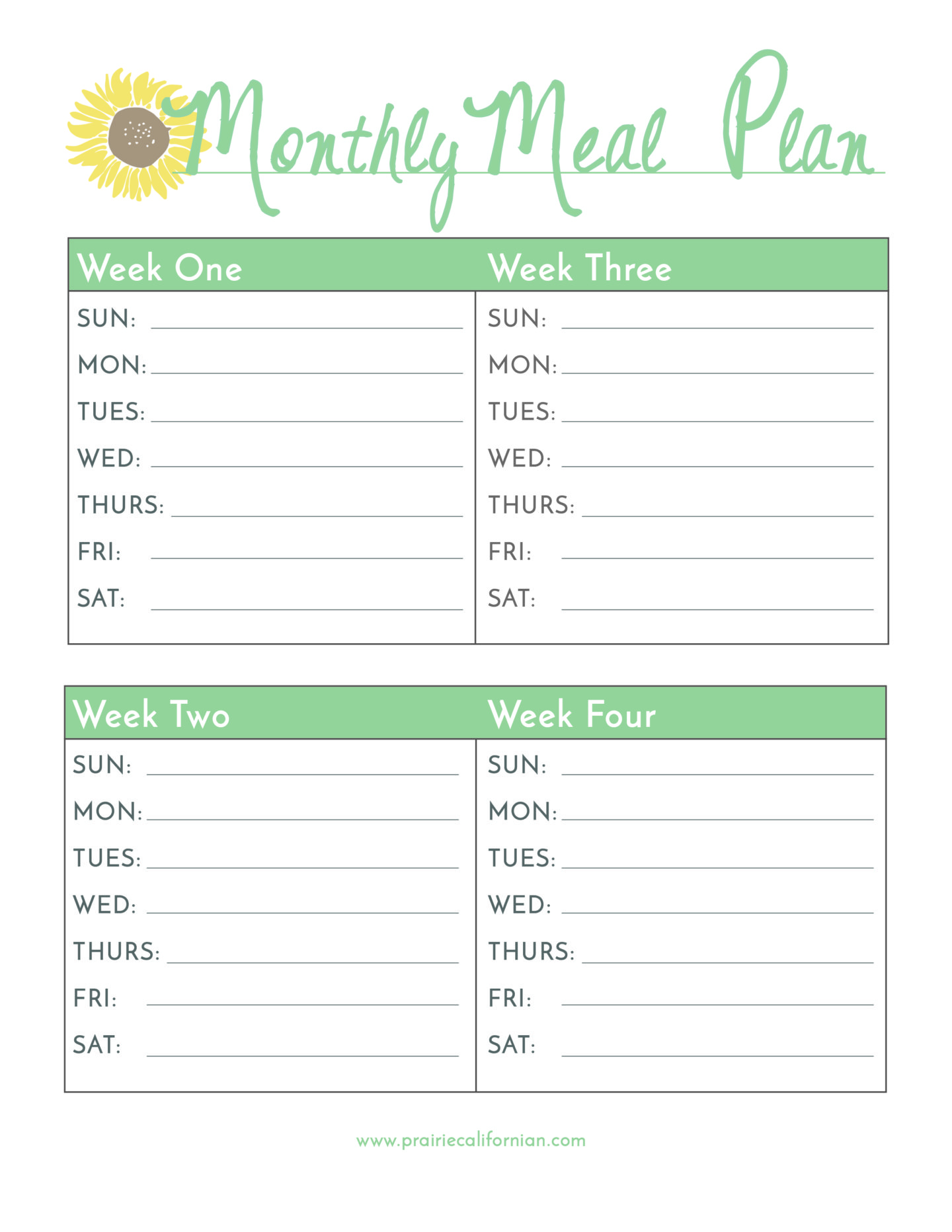 Free Printable Monthly Meal Planner Template