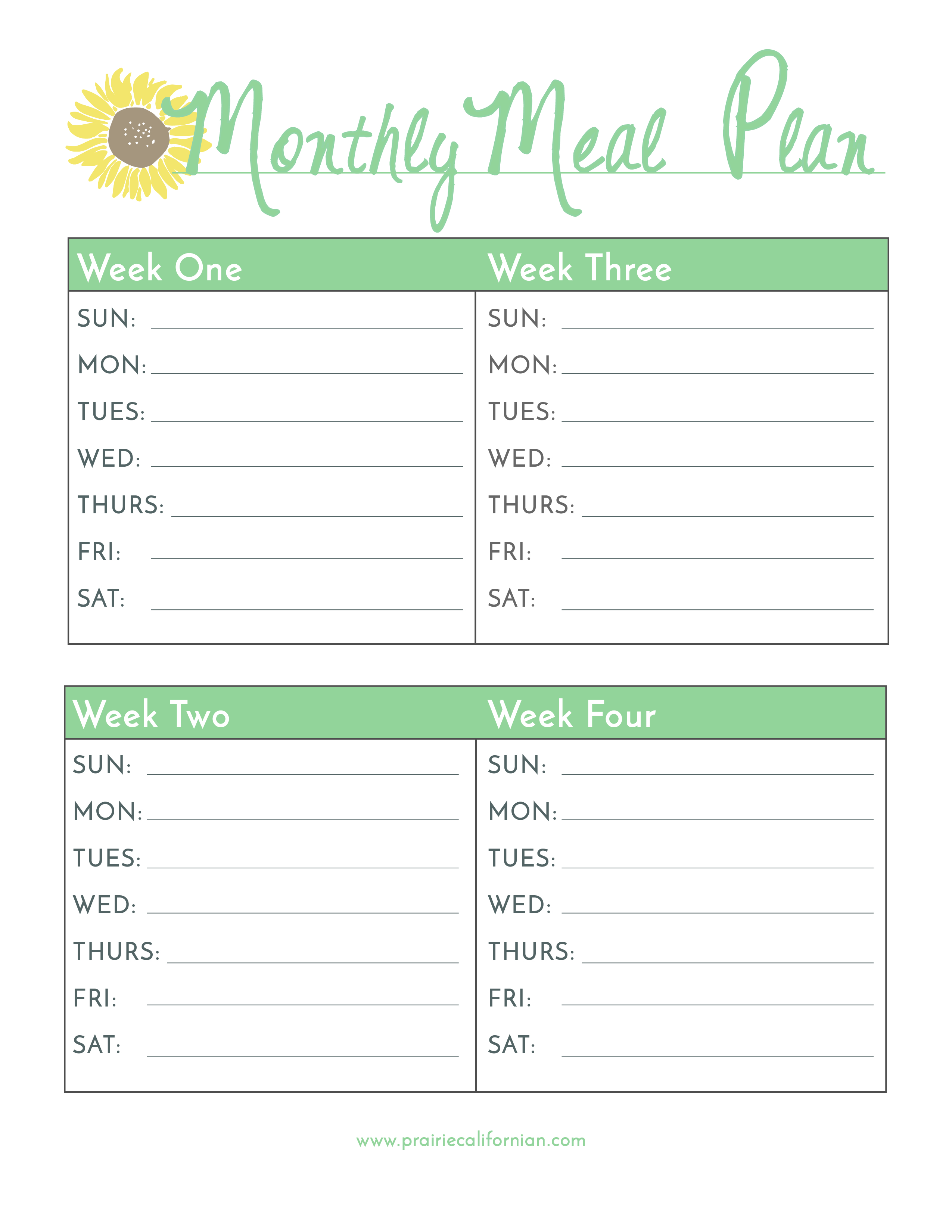 Printable Meal Plan Chart