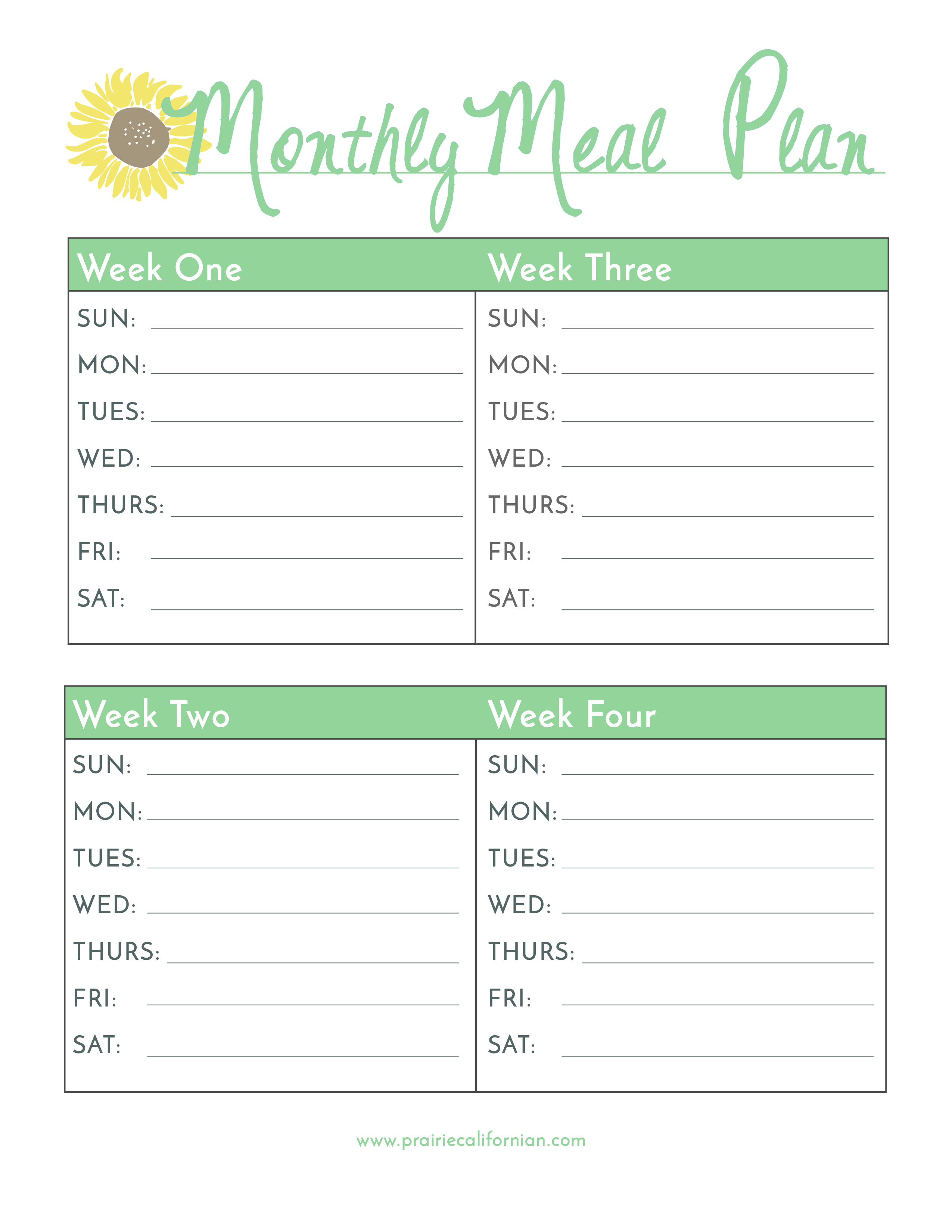 Printable Monthly Meal Planner Template Free Printable Templates